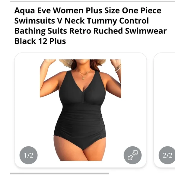 AQUA EVE - 12 Plus Elegant Black One-Piece Swimsuit - Picture 5 of 7